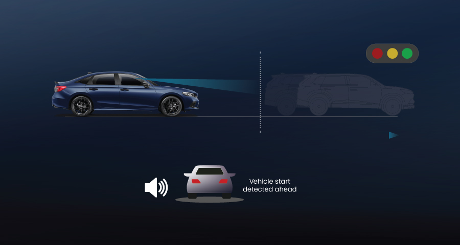 Phát hiện và thông báo cho người lái trong trường hợp xe phía trước đã bắt đầu di chuyển sau khi dừng đỗ thông qua các cảnh báo bằng hình ảnh và âm thanh. Tính năng này đặc biệt hữu dụng trong các trường hợp dừng đỗ đèn đỏ.